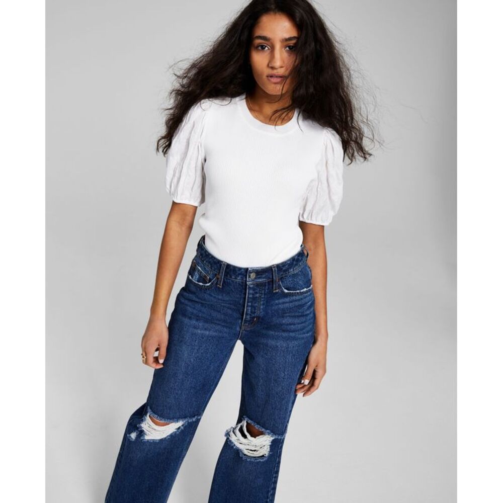 And Now This Now This Womens Puff Sleeve Knit Top